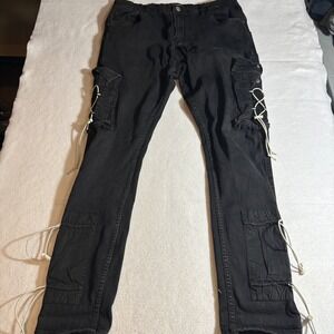 Serenade‎ Pants Mens 40 Black Cargo Streetwear Drawstring Techwear Modern Pocket